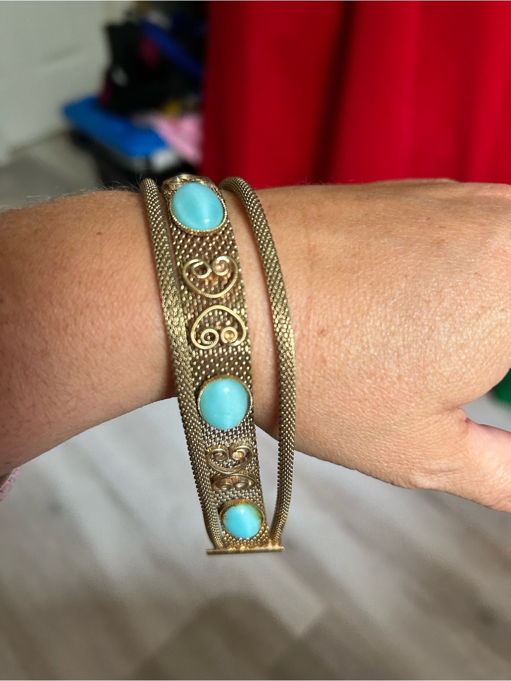 Gold-Tone Bracelet with Turquoise Cabochons - Women Jewelry